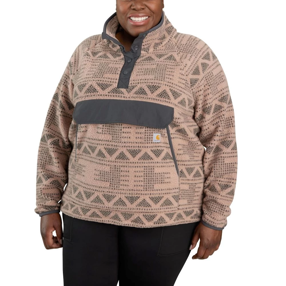 'Carhartt' Women's Fleece 1/4 Relaxed Fit Fleece Jacket - Taupe Aztec - Image 2