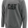 'Caterpillar' Men's Trademark Logo Crew Sweatshirt - Dark Heather Grey