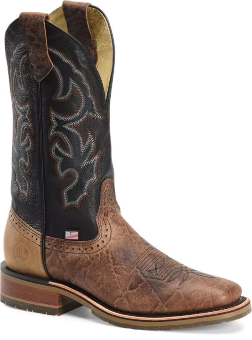 'Double H' Men's 12" Grissom SR Square Toe I.C.E. ™ Roper - Kenia Cognac / Summer Tan / Black - Image 6