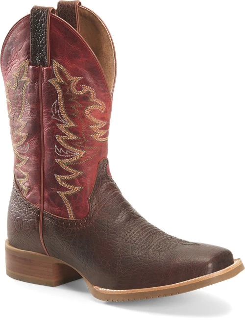 'Double H' Men's 12" Clifton Western Square Toe Roper - Buckskin / Red - Image 4