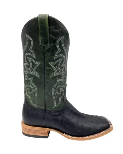 'Anderson Bean' Men's 13" HorsePower Top Hand Full Quill Ostrich - Black / Emerald Explosion