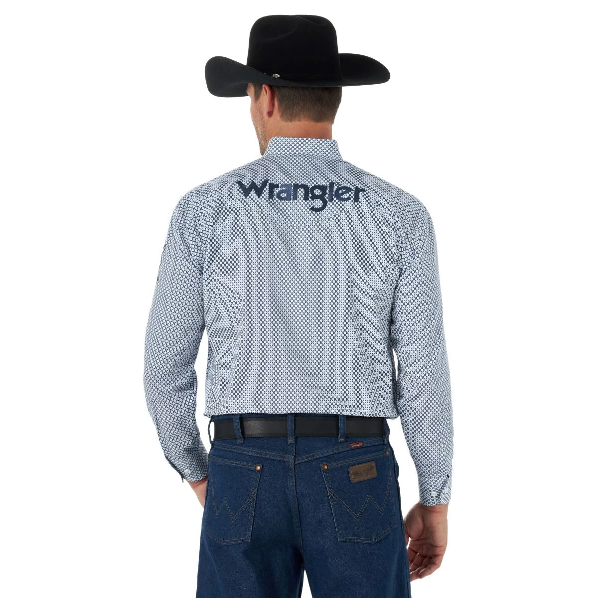 'Wrangler' Men's Logo Western Button Down - Blue - Image 3