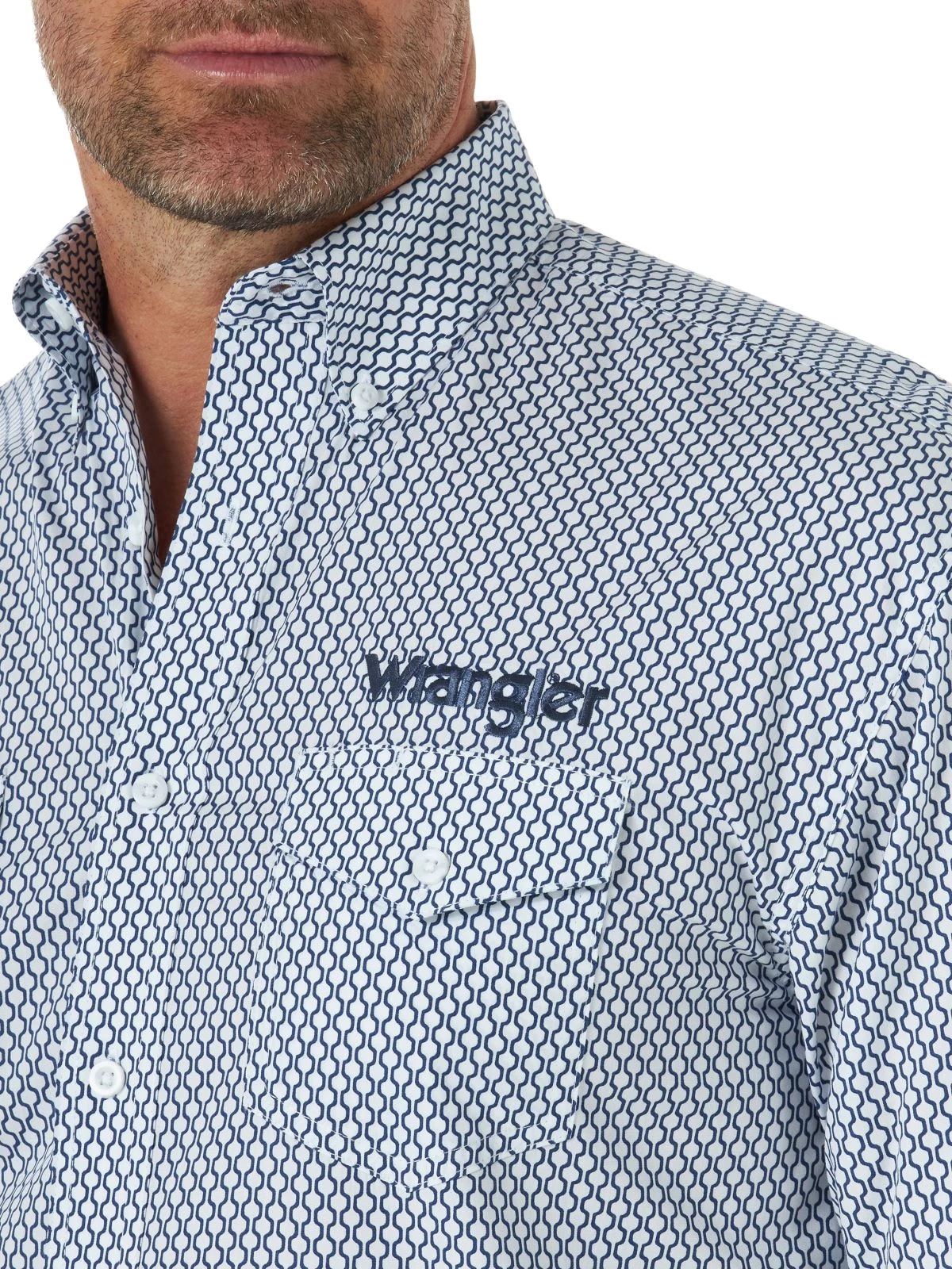 'Wrangler' Men's Logo Western Button Down - Blue - Image 4