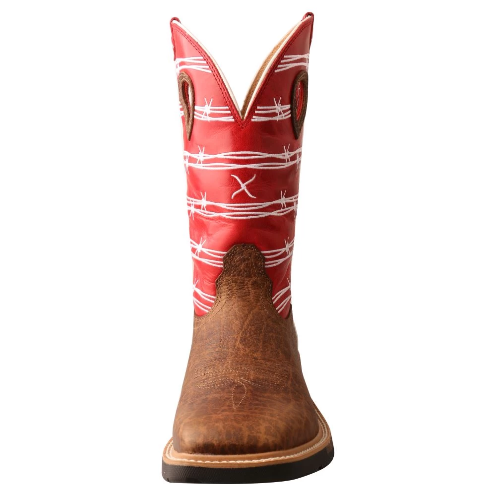 'Twisted X' Men's 12" Western Work Square Toe - Distressed Saddle / Ruby Red - Image 2