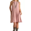 'Panhandle Slim' Women's Knit Tank Swing Dress - Rose / Mauve