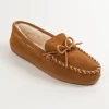 'Minnetonka' Men's Pile Lined Hardsole Moc Slipper - Brown (Ext. Sizes)
